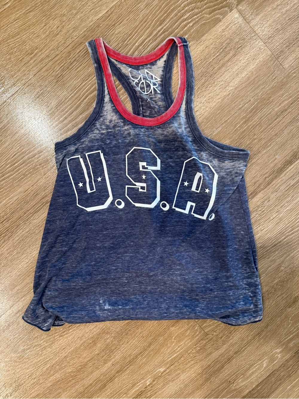 Girls Navy U.S.A. Graphic Racerback Tank with Red Trim
